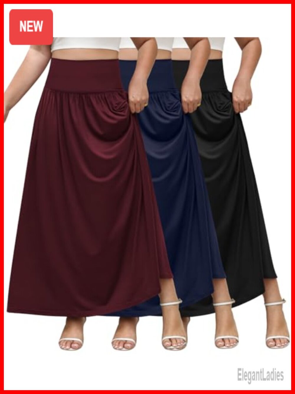 3 Pack Maxi Skirts Women Plus Size A Line Pleated with Pockets